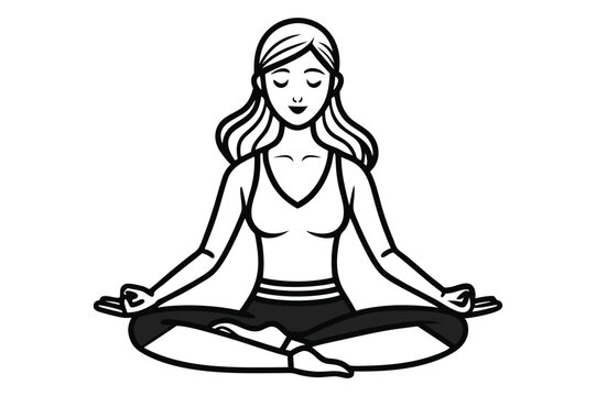 recommend clip art:  A simple black and white outline drawing of a woman practicing yoga.