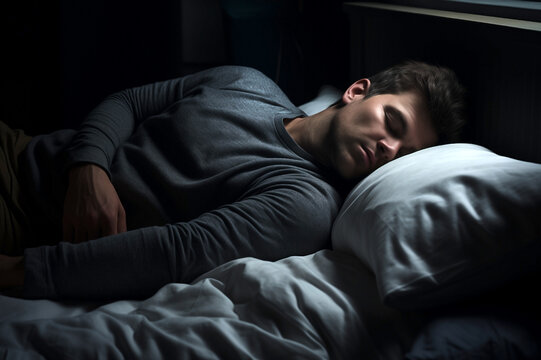 man sleeping on bed in dark room