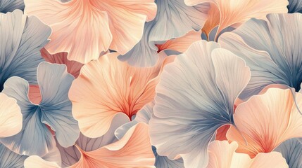 Elegant ginkgo leaves in a seamless fabric pattern, soft pastels and intricate details for a refined look