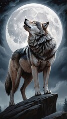 Illustration of a wolf roaring in the forest at night with a scary forest situation. The Barking Wolf. Wolf in the Forest. Howling at the Moon