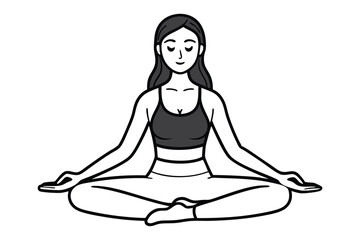  A simple black and white outline drawing of a woman practicing yoga.