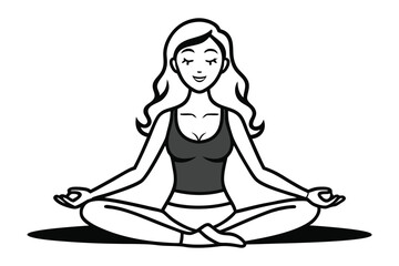  A simple black and white outline drawing of a woman practicing yoga.