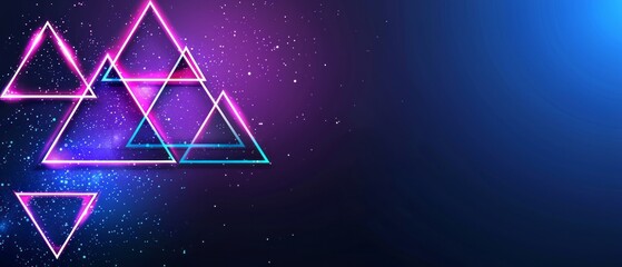Naklejka premium Glowing Neon Triangles on Purple and Blue Gradient Background