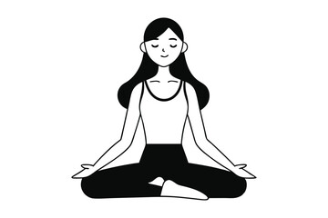  A simple black and white outline drawing of a woman practicing yoga.
