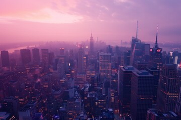 Obraz premium Aerial View of a City Skyline at Dusk