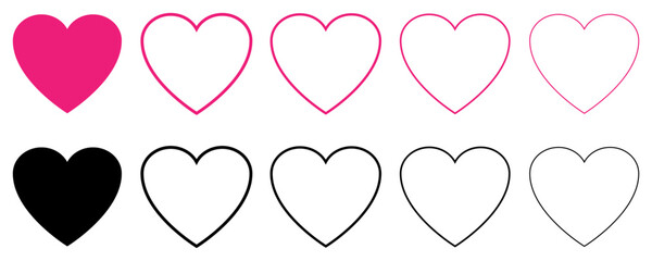 Pink heart icons vector set. Hearts shapes collection.