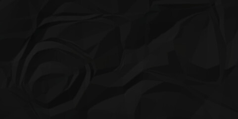 Dark black wrinkly backdrop paper background. panorama craft wrinkly paper texture background, crumpled 