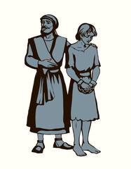 Vector drawing. Slave sold in the market