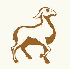 Vector drawing. Cute small sheep