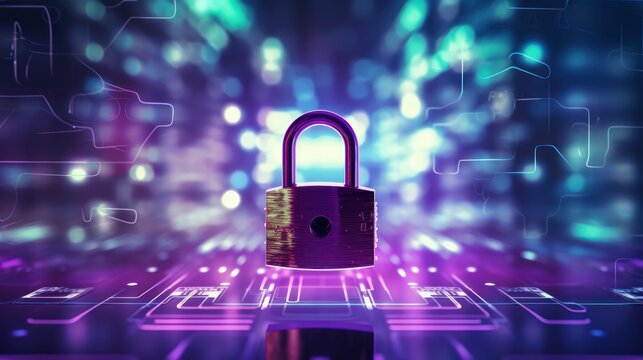 Cyber security concept, digital lock.