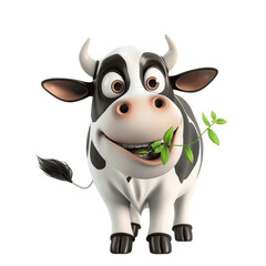 Naklejka premium 3D Cartoon Dairy Cow Grazing Isolated