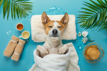 Funny Dog Relaxing in a Spa.