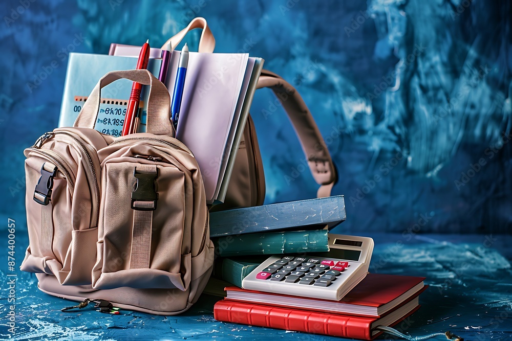 Wall mural stack of books and a backpack