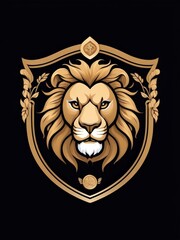 Obraz premium Luxury Lion Head With Shild Logo Design Template. Gold Lion Icon Symbol Template