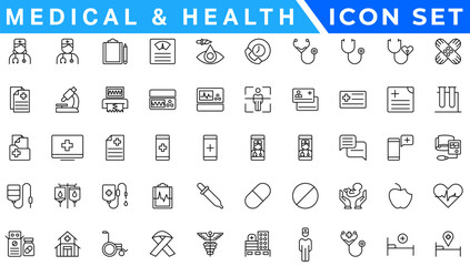 Medicine and Health outline icon set