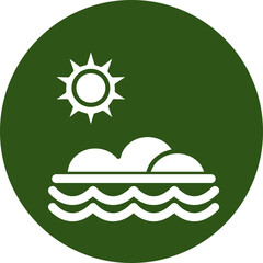 Sunset Ocean Vector Glyph Green Circle Icon