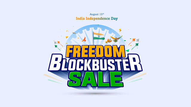 Logo for India Independence day. Holiday freedom blockbuster sale.