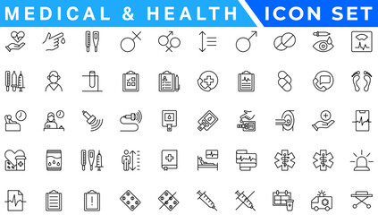 Medicine and Health outline icon set