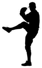 Detailed Sport Silhouette – Male or Man Baseball Pitcher Ready to Throw V2 Refined PNG