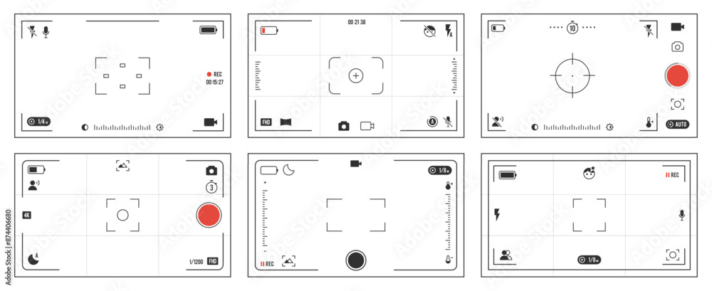 Wall mural camera viewfinder ui. photo and video recording screen interface of camera, dslr video camera and ca