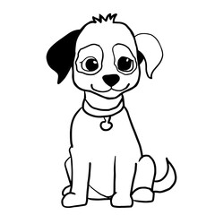 illustration of cute black and white dog, illustration for coloring