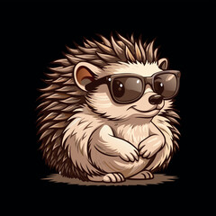 Cute hedgehog Vector illustration Butterfly Interaction animal cartoon character on a black background