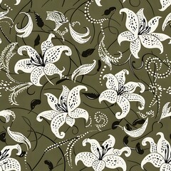 Delicate Lily Flower Seamless Pattern for Fabric and Textile