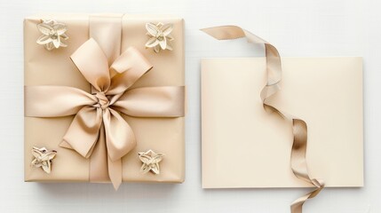 Gift Box with Ribbon and Card on White Background, Perfect for Birthday or Anniversary Generative AI