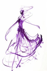 Fototapeta premium legant Abstract Figure in a Flowing Dress with Dynamic Purple Brushstrokes.