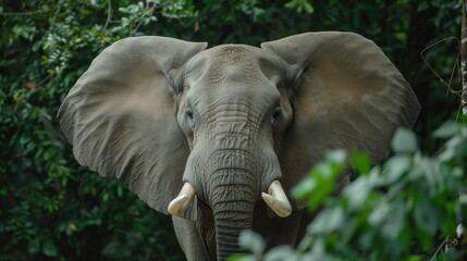 Closeup of an African Elephant's Face in the Jungle