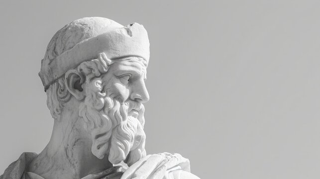 Minimalist Marble Statue of an Ancient Greek Mathematician Celebrated for the Pythagorean Theorem