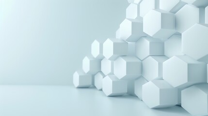 A white wall with a row of white cubes on it