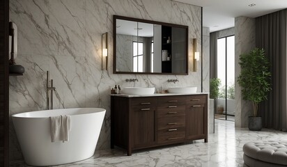 Modern bathroom illustrating elegance with marble backdrop