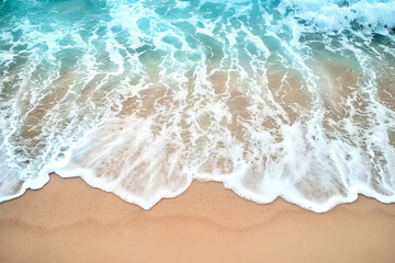 Blue sea surf on golden sand beach bird's eye view