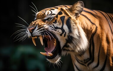 Close up of a tiger showing his teeth and panthera tigris