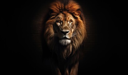Portrait of a lion on a dark background. Animal portrait. © PixStudio