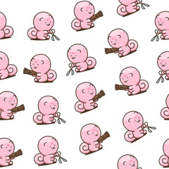 Obraz premium Cute kawaii pomeranian dog. Seamless pattern. Cartoon character. Vector drawing. Design ornaments.