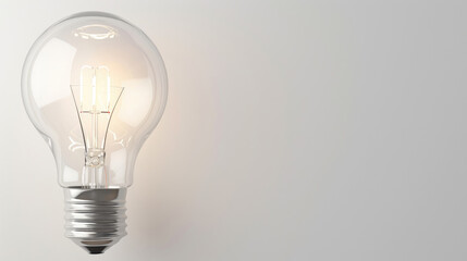 A single light bulb glows brightly against a plain white background, symbolizing inspiration and new ideas.