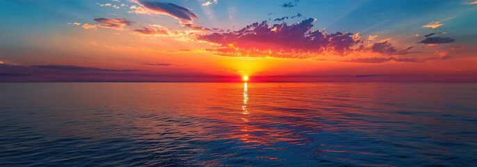 Tranquil Sunset Serenity: Vibrant Colors and Calm Waters at Ocean's Dusk