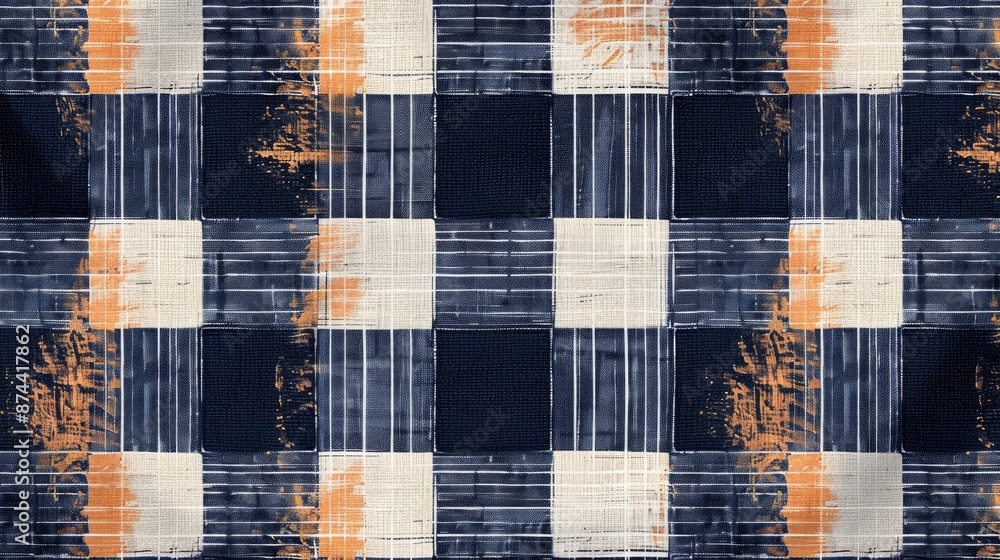 Poster abstract textured gingham pattern intersecting with simple stripes for versatile design purposes