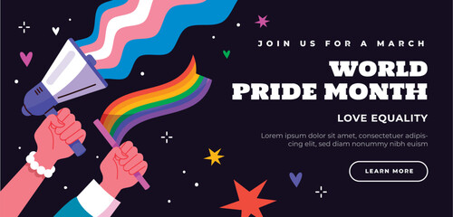 Flat horizontal banner template for pride month celebration