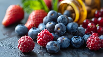 Assortment of Fresh Berries on Wooden Table