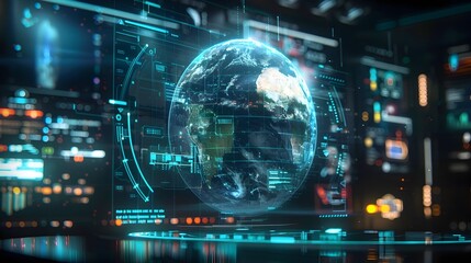 Fototapeta premium Futuristic Global Digital Network and Data Visualization Dashboard