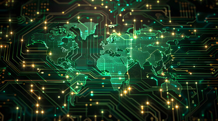 Obraz premium world geography map covered by electric signal connecting to each other showing global connections
