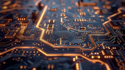 Circuit board with illuminated LEDs showing intricate electronic circuitry