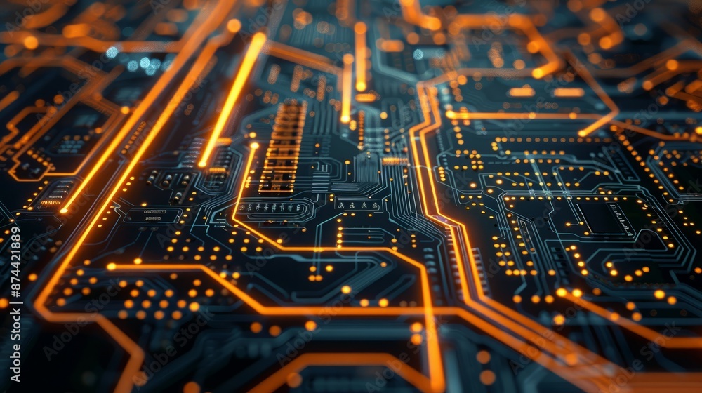 Aufkleber close-up perspective of an illuminated circuit board with leds: the art of electronics