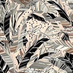 Fototapeta premium Orange and Pink Banana Leaf Repeat Pattern for Fashion and Home Decor