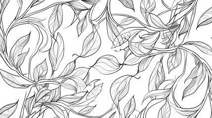 Fototapeta premium Elegant Monochrome Floral Pattern with Flowing Botanical Leaves