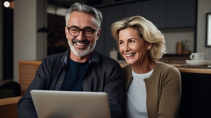 Mature couple engaged in online financial consultation from home