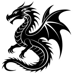 black and white dragon vector art illustration